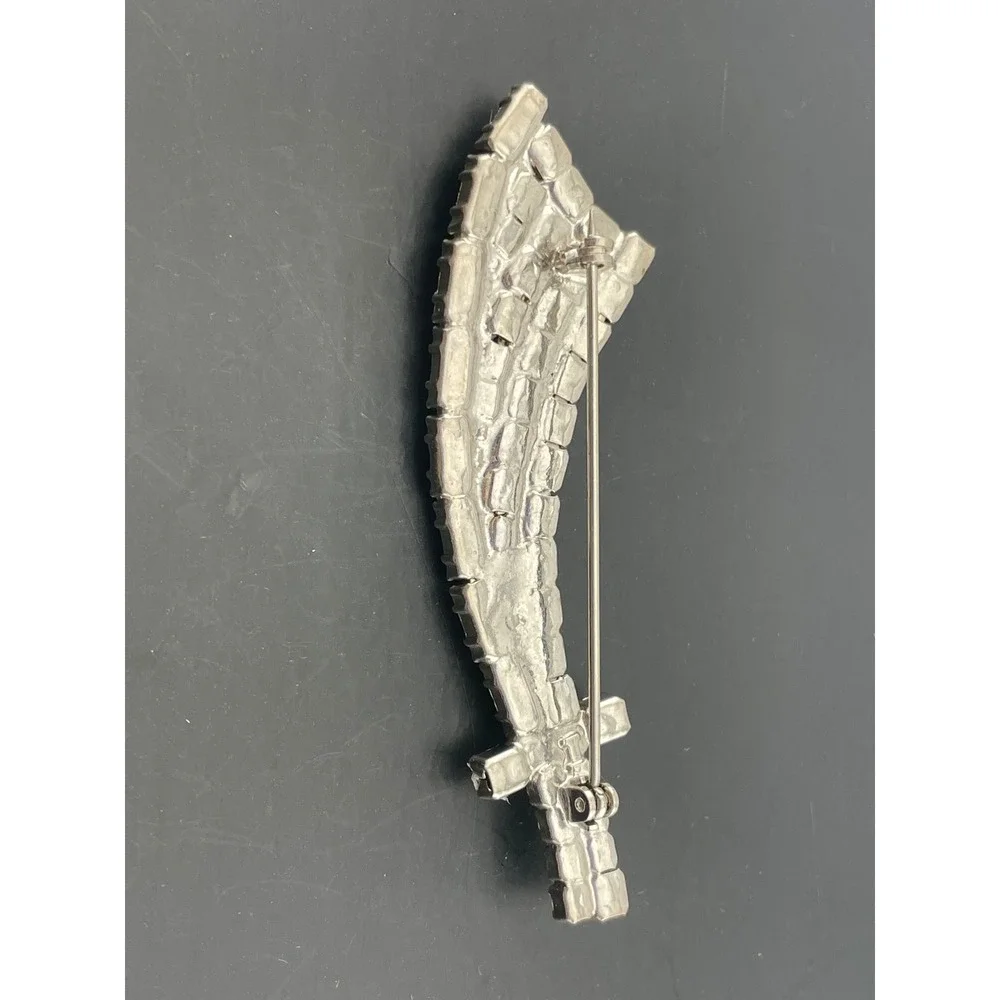 Vintage rhinestone Sword Brooch Silver Tone Scimitar Mid Century Costume Jewelry